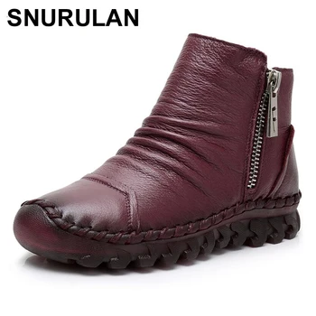 

SNURULAN Women's Boots Fashion Double Zipper Ankle Boots Women Genuine Leather Flat Boots Winter Shoes Woman Handmade BootsE114