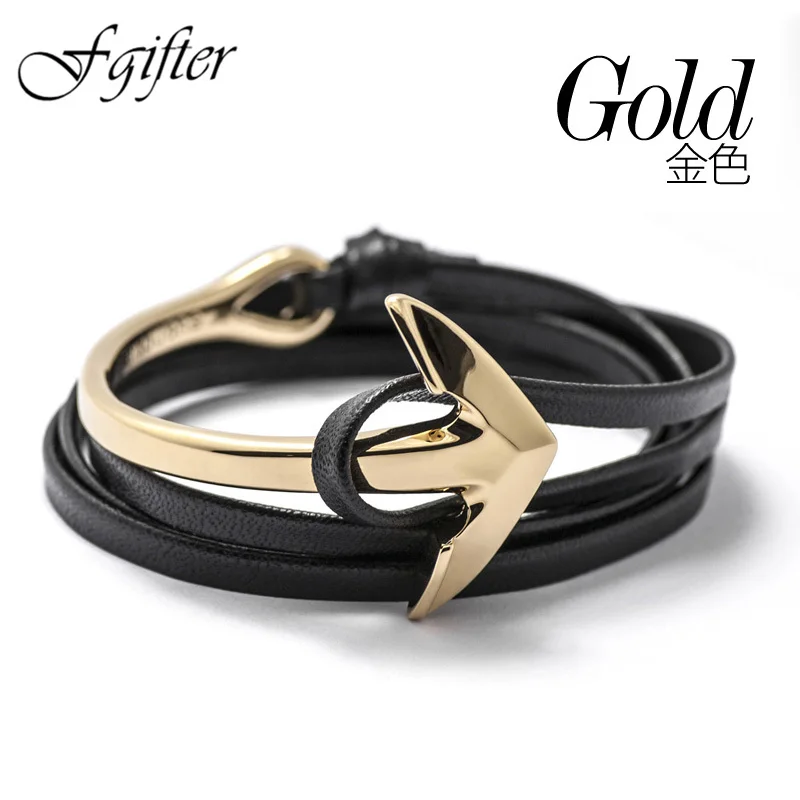 2016 New Anchor Bracelet Men Women Leather Wap Bracelets Half Bend Anchor Bangles Jewelry