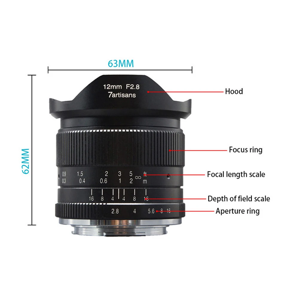7 ремесленников 12 мм F2.8 ультра широкоугольный объектив камеры ручная фокусировка Prime фиксированные Объективы для E-mount sony aps-c беззеркальная камера s