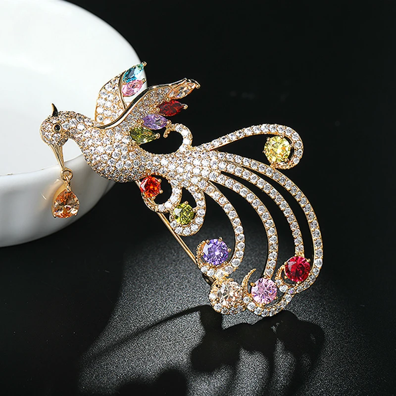 

Blucome 2019 Luxury Cubic Zircon Phoenix Brooches For Women Men Gold Color Copper Animal Wedding Jewelry Banquet Brooch Pins