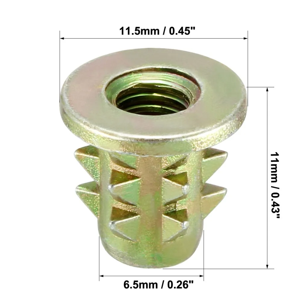 uxcell M6x10mm Wood Insert E-Nut Screws Furniture Fittings Zinc Alloy Bronze Tone 30pcs