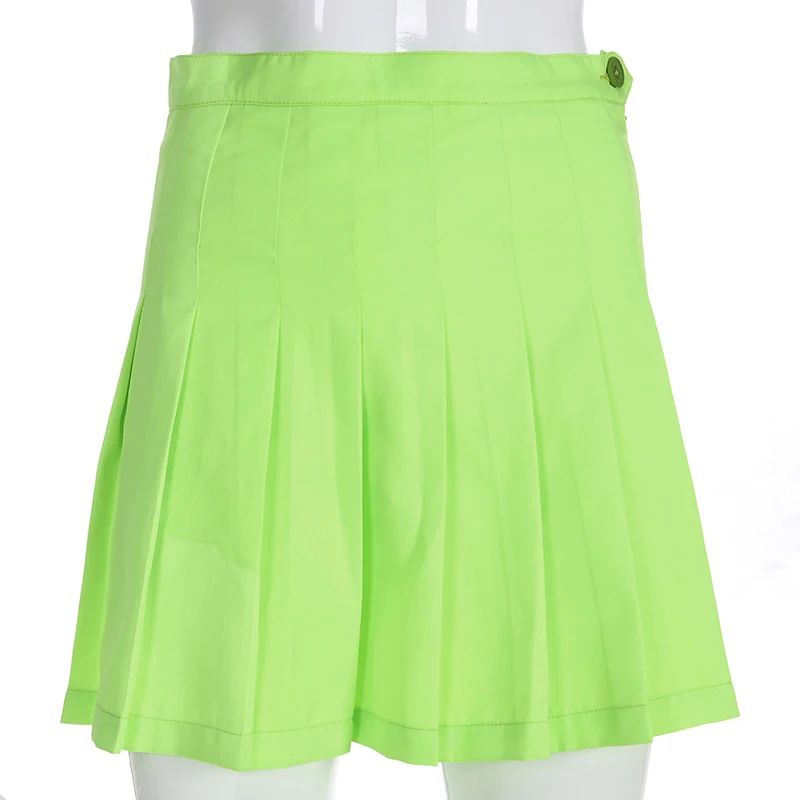 Waatfaat неоновая зеленая плиссированная юбка с высокой талией, мини сексуальные женские короткие корейские юбки, летняя уличная трапециевидная юбка на молнии