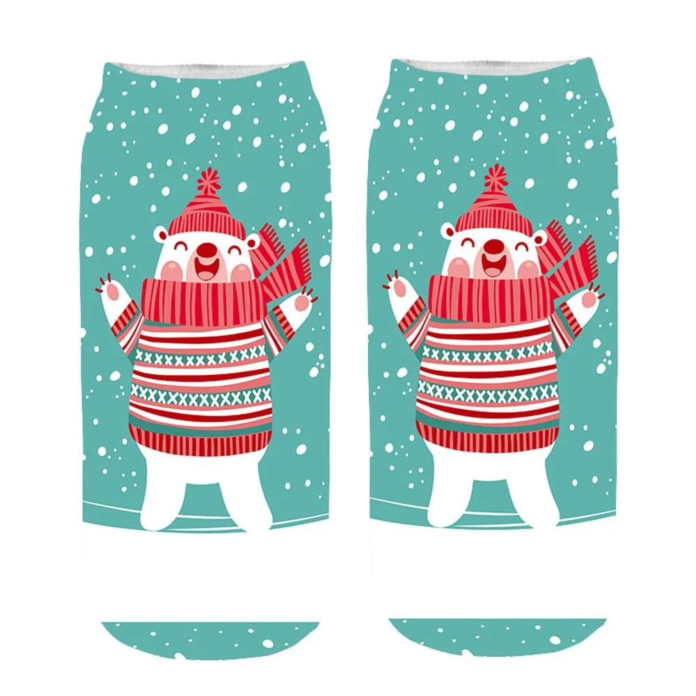 Горячая Прямая поставка женский 3D забавные носки Рождественский Санта-Клаус принт сумасшедшие милые новые печати лодыжки носки с Рождеством