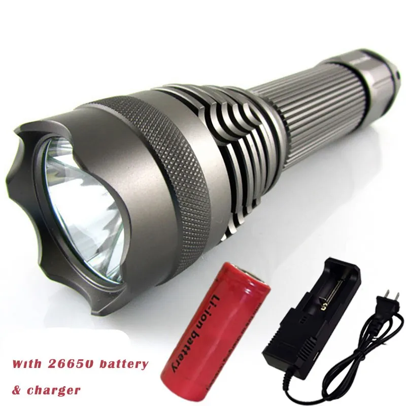 

Powerful CREE XM-L2/T6 LED Flashlight 5 Modes Diving Lanterna LED Tactical Torch with 26650 Rechargeable Battery & Charger