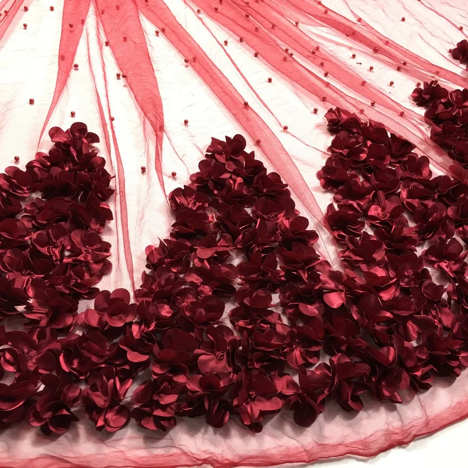 

Off White French 3D Lace African Lace Fabric 2019 High Quality Lace with Beads, Latest Nigerian Lace Fabrics for Wedding M23622