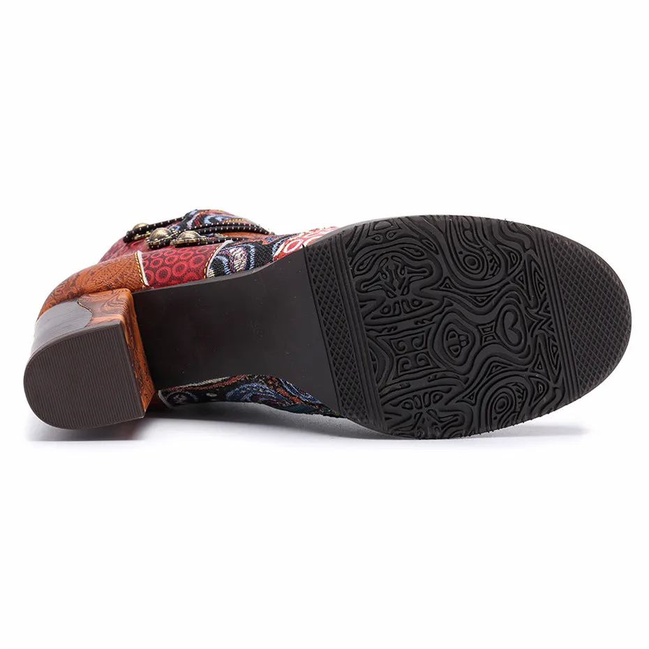 D Knight Vintage Bohemian Ankle Boots Women Shoes Genuine Leather Cowgirl Retro Printed Zip Block Heels Ladies Shoes Boats Mujer (4)