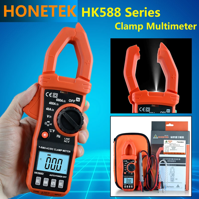 

HK588 Series Digital Clamp Meter 4000 Counts Auto-ranging Multimeter with AC/DC Voltage Current Resistance Capacitance Frequency