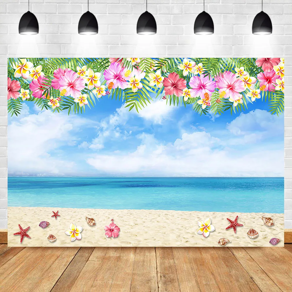 

NeoBack Summer Beach Backdrop Vinyl Tropical Flower Beach Party Backdrops