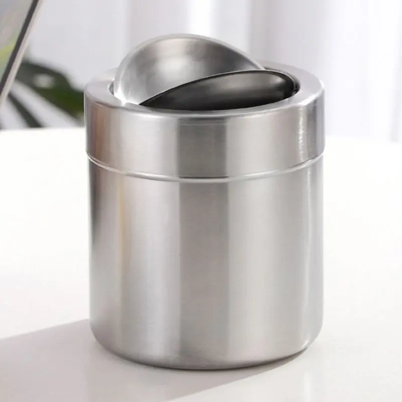 

Stainless Steel Desktop Mini Trash Bin Table Waste Garbage Can Box Container Ashtray With Swing Lid Cover For Kitchen Office