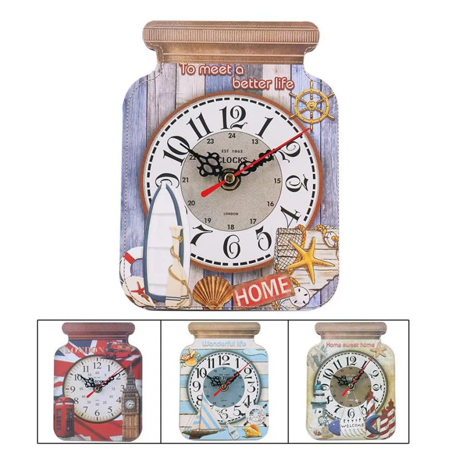 

New European Style Decor Clocks 1PC Vintage Desk Clocks Drift Bottle Shape Clock Fashion Beautiful Wooden Creative Clock 35