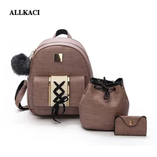 3Pcs/Set Women Backpack Set pu leather female fashion casual backpack+bucket bag+purse backpack bags for teenagers girls 48