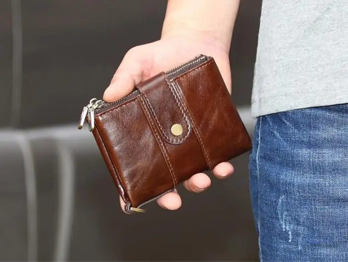 

high quality leather wallets men rfid fashion small men purse coin double zipper wallet men short genuine leather men wallets
