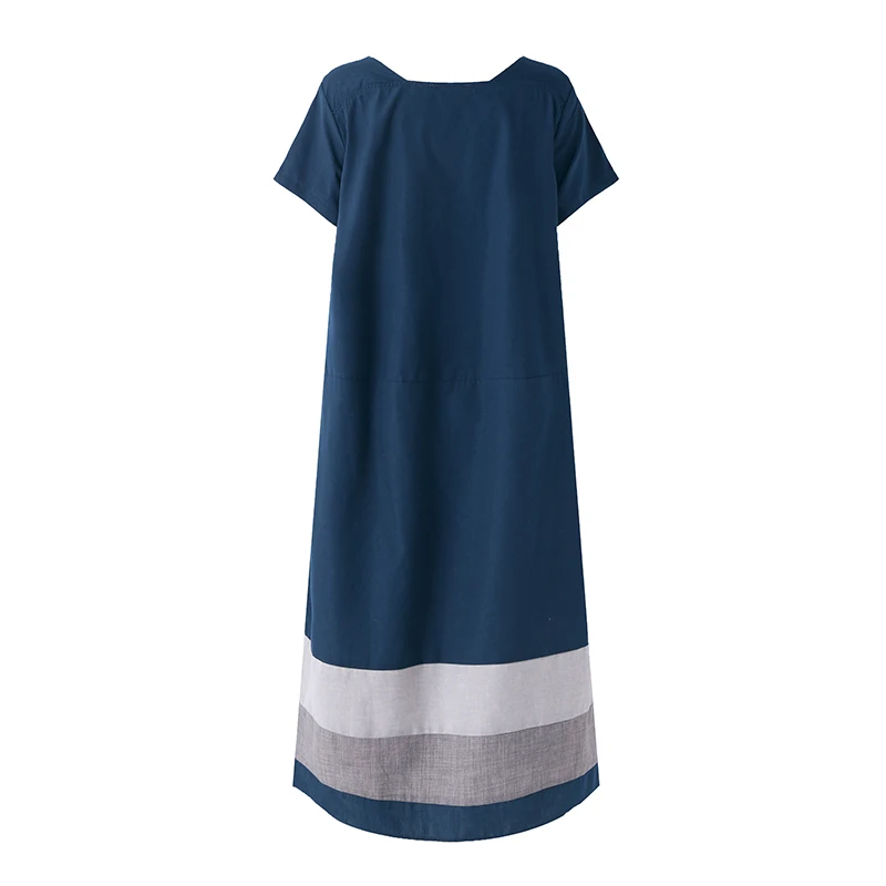 Women Patchwork Round Neck Loose Long Shirt Female Short Sleeve Cotton Dress Brief Vestido Pullover Oversize Baggy Party Kaftan Dresses