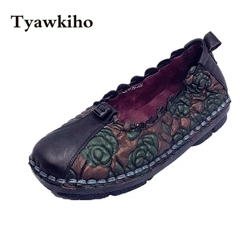 Véritable Pics Broderie Designer Plus Noir Lady Ballerines Taille Noir Sur Tyawkiho Chaussures Glissement Femmes see rouge La Cuir Main En Mocassins Appartements qAR4Y