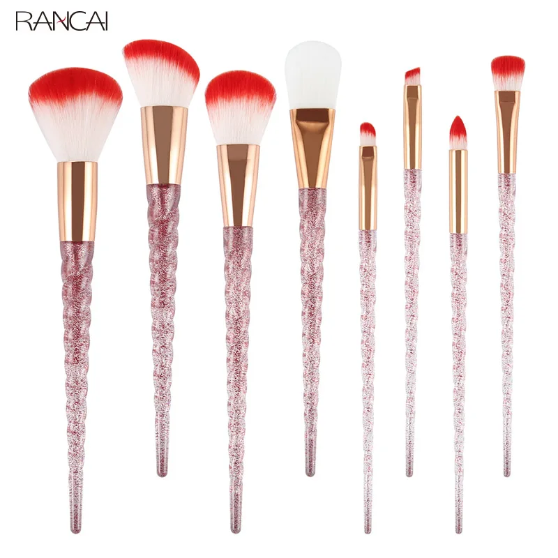 

New Crystal 8pcs Unicorn Brush Makeup Brushes Set Synthetic Hair Eyebrow Eyeshadow Powder Contour Rose Golden Portable Brush Kit