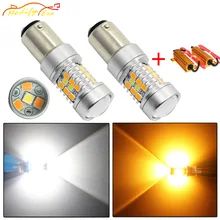 

Modify.Era 2pcs Canbus No Errors 1157 Car LED Bulbs For DRL Turn Signal Light Dual-Color Switchback BAY15D 2357A 28SMD Led Light