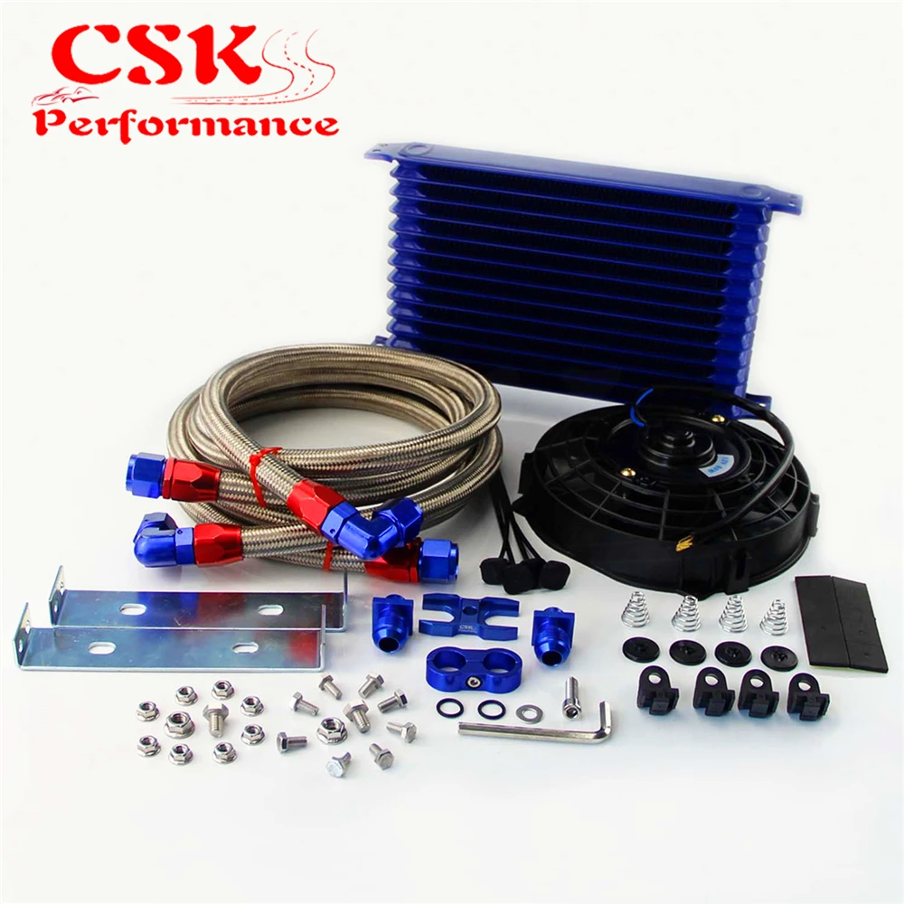 AN10 13 Row 262mm Trust Oil Cooler + 7" Electric Fan kit Fits For BMW