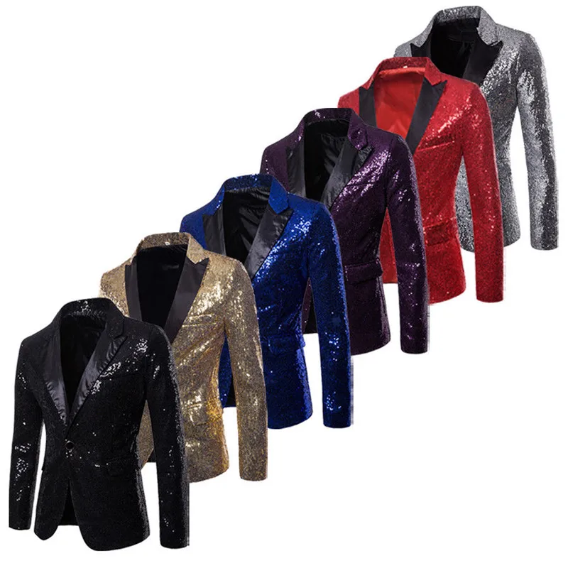 New Men Sequin Coat Rock Elegant Long Sleeve Blazer Modern Formal Suit Fashion Jacket Spring Autumn Workwear Outerwear Tuxedo
