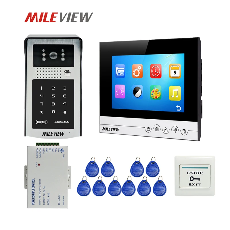 

Free Shipping 7" LCD Screen Video Door Phone Intercom System Recorder Monitor Touch Panel RFID Code Keypad Unlock Outdoor Camera