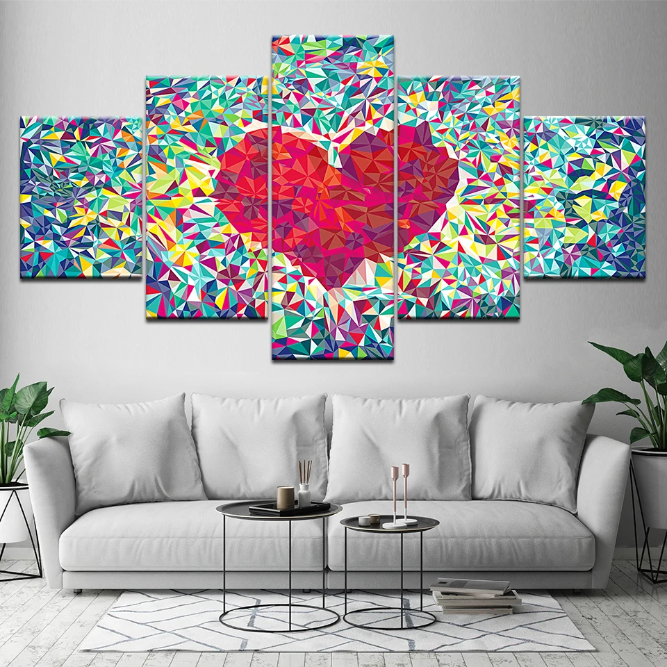 5panel Modular Modern Painting Print on Canvas Colorful Abstract Heart ...