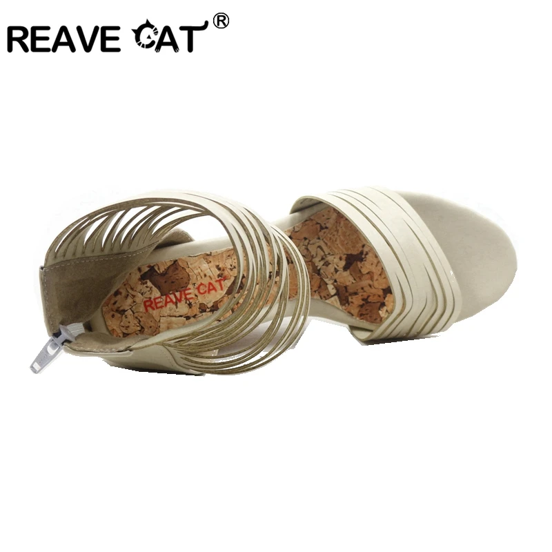 Reave Cat/Новые модные брендовые летние женские босоножки на танкетке на молнии из искусственной кожи бежевый черный сладости партия обуви QL5325