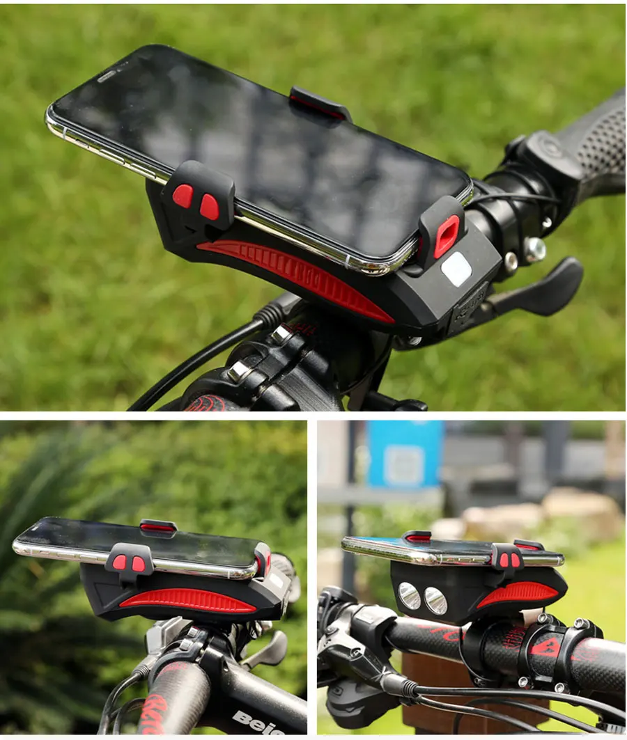 Top NEWBOLER 4 in 1 Bicycle Light Power Bank 4000mAh Flashlight Bike Horn Alarm Bell Phone Holder Bike Accessories Cycle Front Light 14