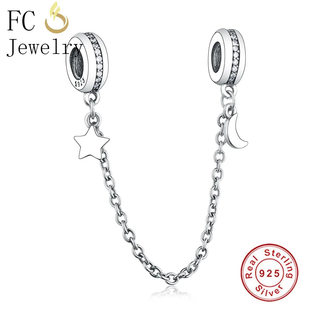 

FC Jewelry Fit Original Pandora Charm Bracelets 925 Sterling Silver Moon Star In Sky Safety Chain Lock Beads For Making Berloque