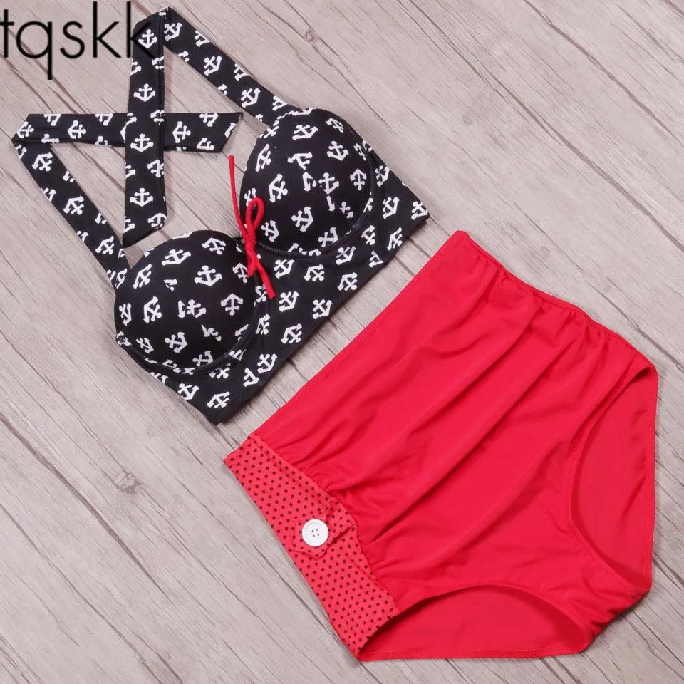 

TQSKK Plus Size Halter High Waist Bikinis 2019 New Solid Women Swimsuit Female Summer Beach Wear Bikini Set Swim Bathing Suit