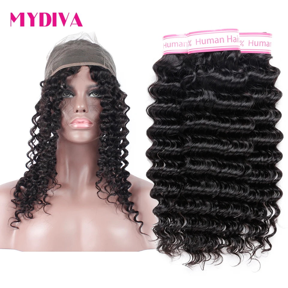 Malaysian Deep Wave Human Hair Bundles With Closure, Baby Hair Non Remy Hair Extensions