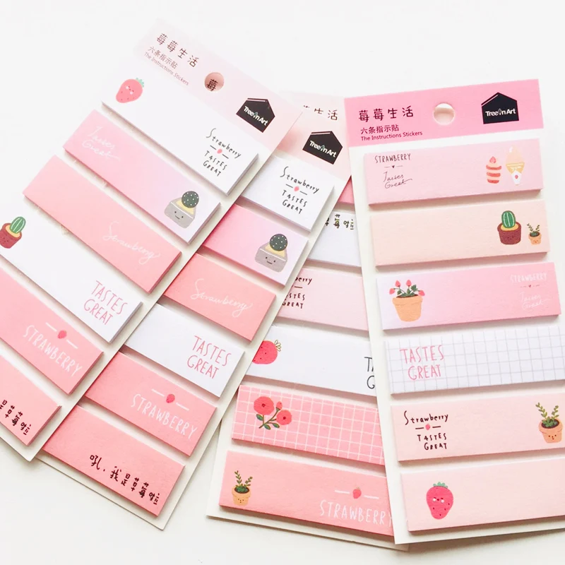 

1X Sweet Pink Pricenss Strawberry Cactus Memo Pads Marker Message Sticky Notes Decor School Stationery