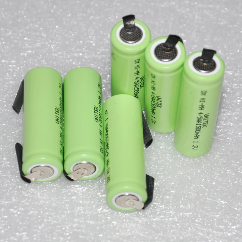 UNITEK 5 10 шт 4/5AA перезаряжаемая батарея 1500mah 1,2 V 4/5 AA Ni-MH nimh 14430 ячейка с штырьками для электробритва DIY