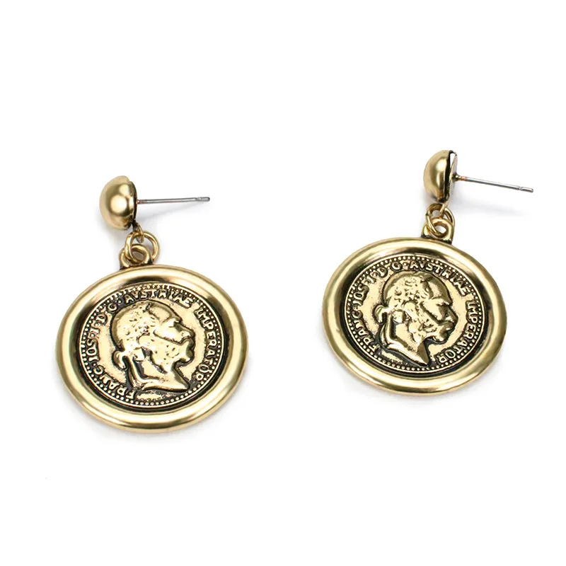 

Metal Earring African Earrings Zinc Alloy Geometric Vintage Copy Coin Fashion Trendy Minimalist Stud for Women Femme Ladies