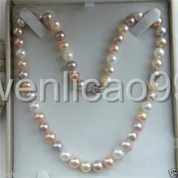 

natural 25" AAA 8-9M SOUTH SEA NATURAL White pink Purple PEARL NECKLACE 925 CLASP