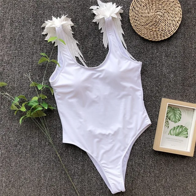 2019 New embroidery bikini solid bathing suit angel wing swimsuit one ...