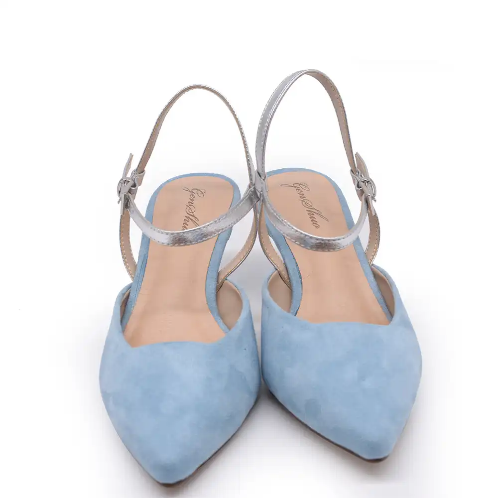 blue suede kitten heel shoes