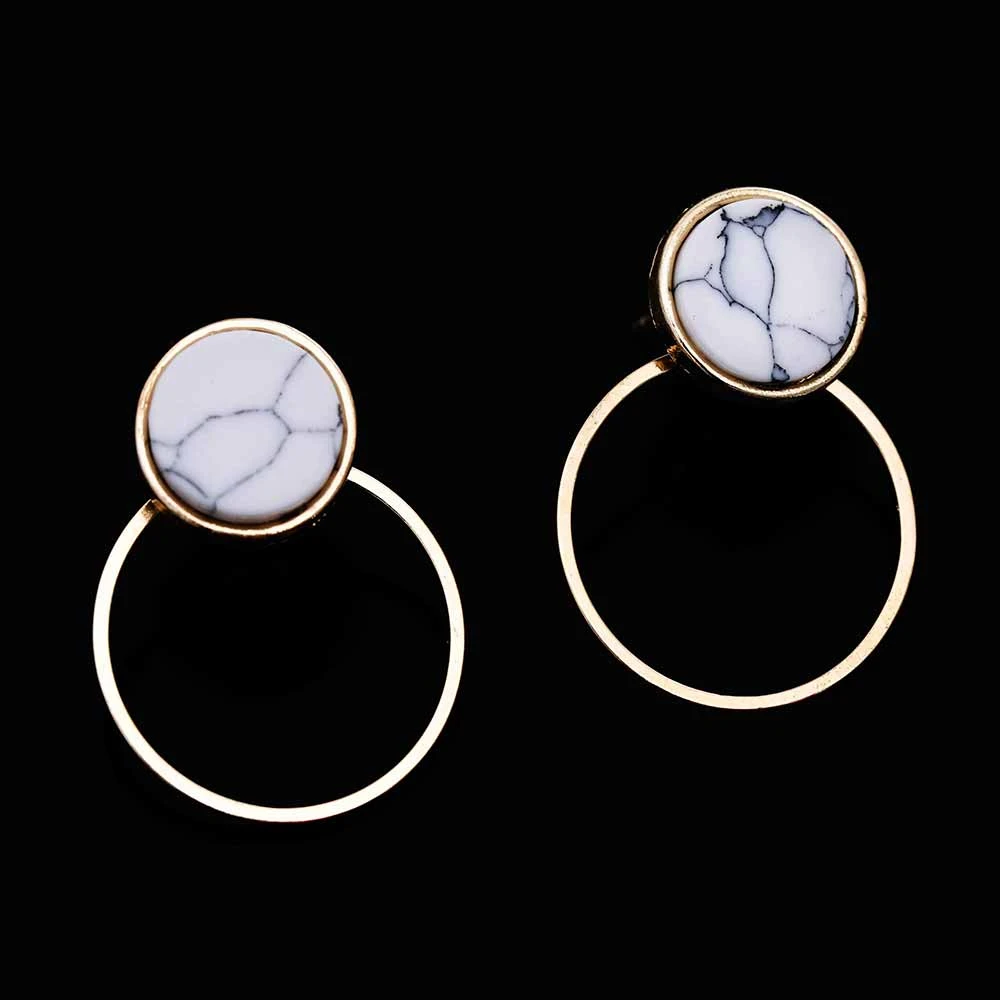 Панк Дизайн Мода квадратный треугольный круглый геометрический мраморный белый клипсы с камнем Серьги для женщин вечерние ювелирные изделия pendientes brincos - Окраска металла: Round Earrings