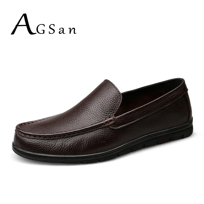 

AGSan genuine leather shoes men business moccasins plus size 10.5 10 9.5 office leather loafers handmade italian formal shoes 46
