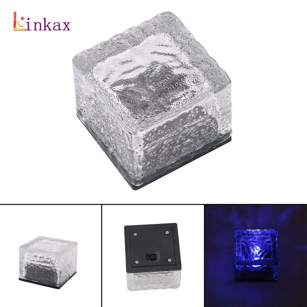 

Solar Pathway Ice Cube Lights 7 Color LED Frosted Glass Brick Rock Lamp Ground Buried Lights for Path Yard Garden