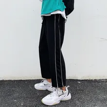 Мужские спортивные штаны для отдыха, полосатые хлопковые повседневные штаны с принтом, брюки для активного отдыха, эластичные штаны в стиле хип-хоп, черные спортивные штаны