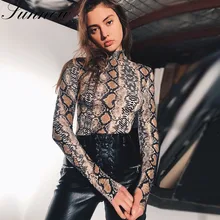 SUNNOW 2019 Spring Snake Skin Grain Printed Bodysuits Women Long Sleeve Sexy Fashion Street Snakeskin Jumpsuits Ladies Rompers