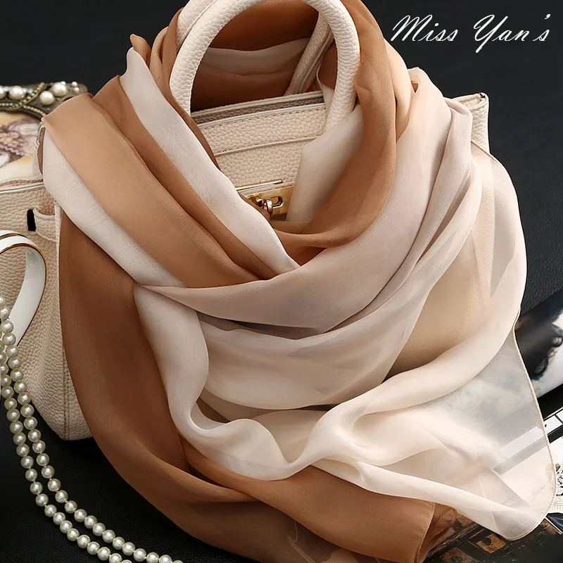 الحرير الحقيقي النساء والأوشحة وشاح الأزياء الكلاسيكية القهوة البيج 2016 الصيف الخريف الشتاء نوعية جيدة قلادة شال