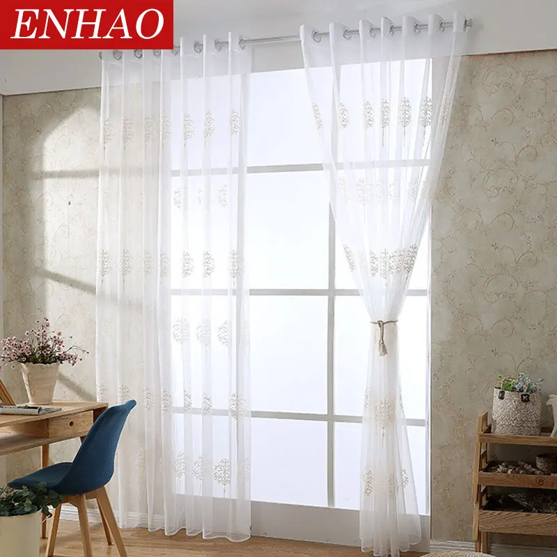 ENHAO вышитые Шторы s Тюль окна для Гостиная Спальня Кухня Печатных Sheer вуаль