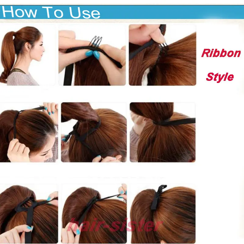 S-noilite Long Wavy Ponytail Synthetic Hair Clip in Hair Extension Natural Hair Pieces Ribbon Wrap Around Black Brown