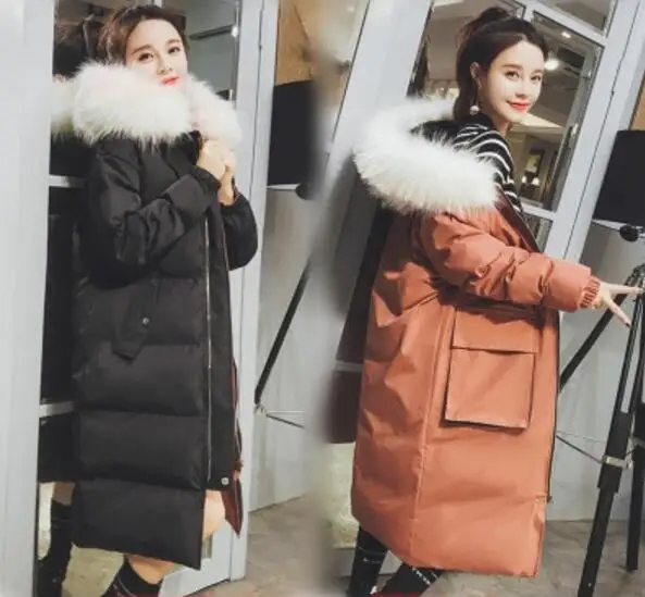 Both Sides Wear Women Long Winter Jacket Thicken Warm White Duck Down Coat Women Winter Fur Collar Hooded Outwear Coat YP1231