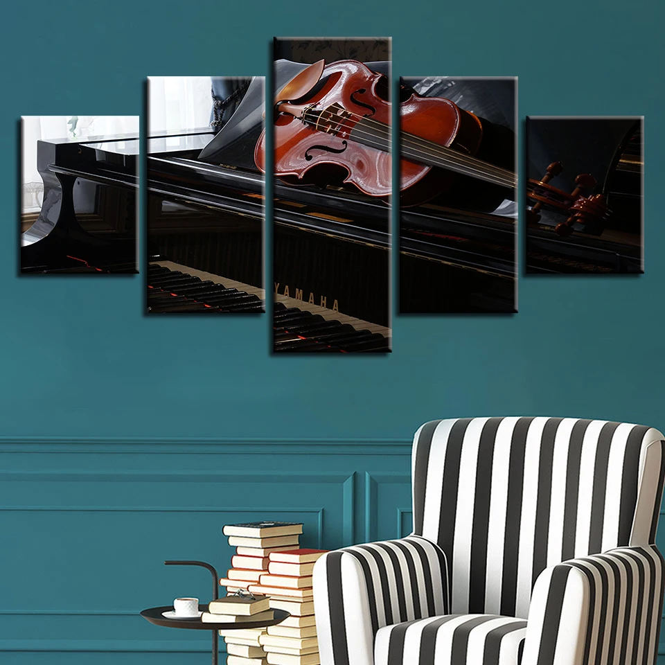 Wall Art HD Printed Modern Canvas 5 Panel Guitar Piano Music Poster