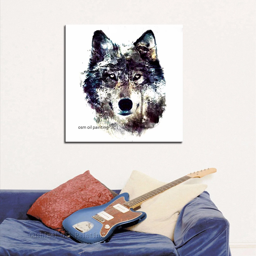 

100% Hand-painted Modern Animal Wolf Head Oil Painting on Canvas Decorative Wall Artwork Modern Abstract Wolf Oil Painting