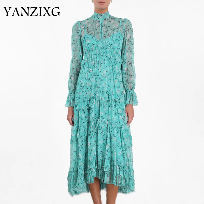 Runway Designer Dress 2019 Lente Zomer Hoge Qaulity Chiffon Lange Ruches Jurk Womens Elegante Lange Mouwen Maxi Jurk E673 Runway Designer Dress 2019 Lente Zomer Hoge Qaulity Chiffon Lange Ruches Jurk Womens Elegante Lange Mouwen Maxi Jurk E673