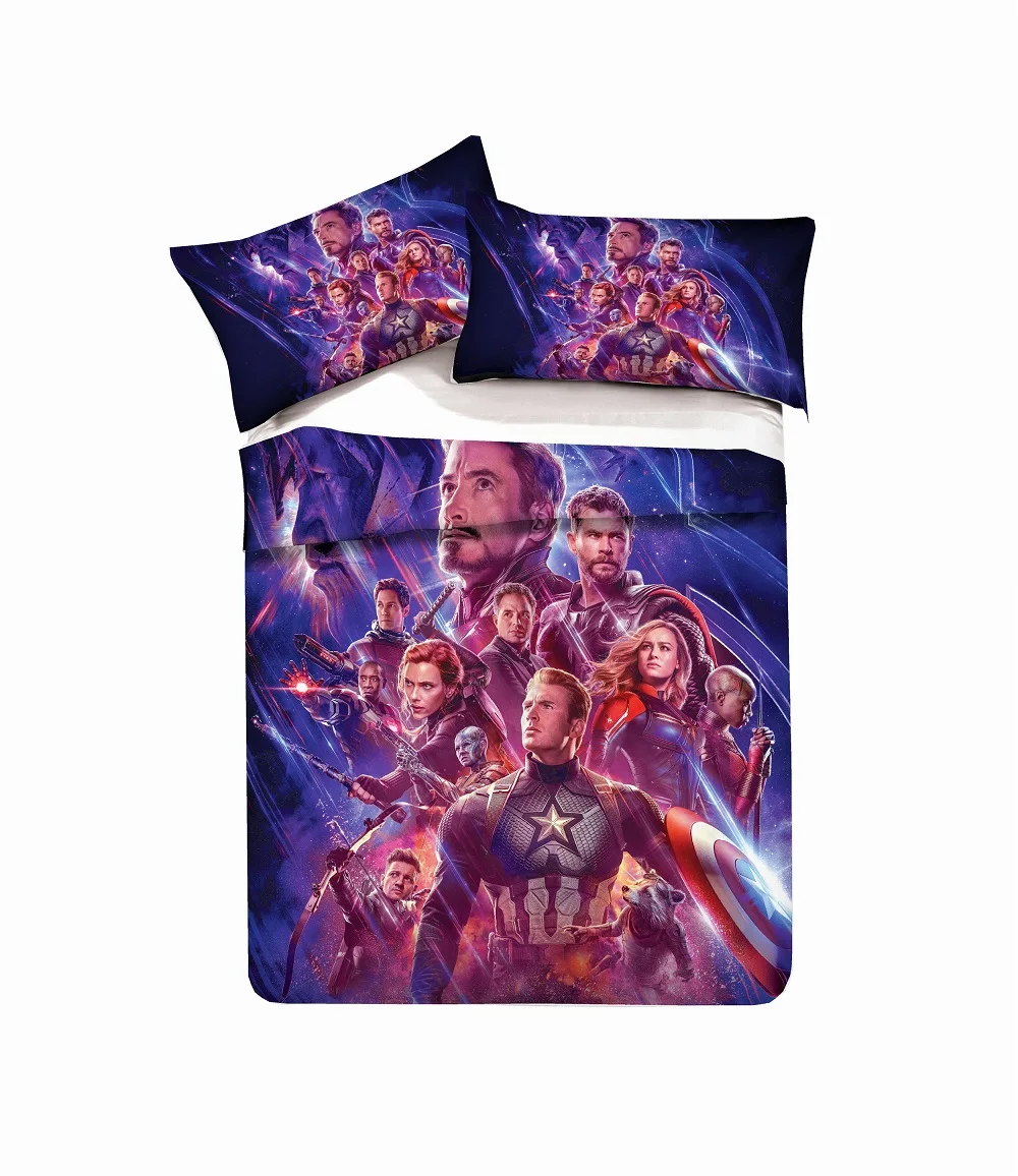 Avengers Alliance Print Bedding Set Super Man Microfiber Home Bed Linen Set with Pillowcase Lifelike Character Duvet Cover Set