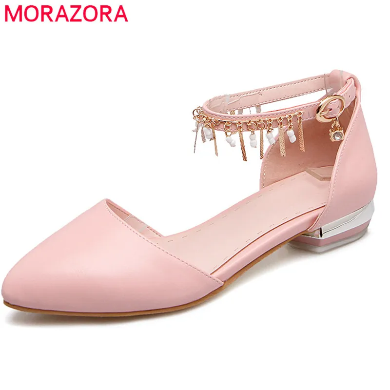 

MORAZORA new arrival spring summer shoes pointed toe with buckle crystal square heels simple casual pumps women shoes