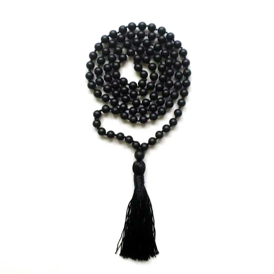 Ожерелье из черного матового оникса с бусинами 108|mala bead necklace|tassel necklaceknot necklace |